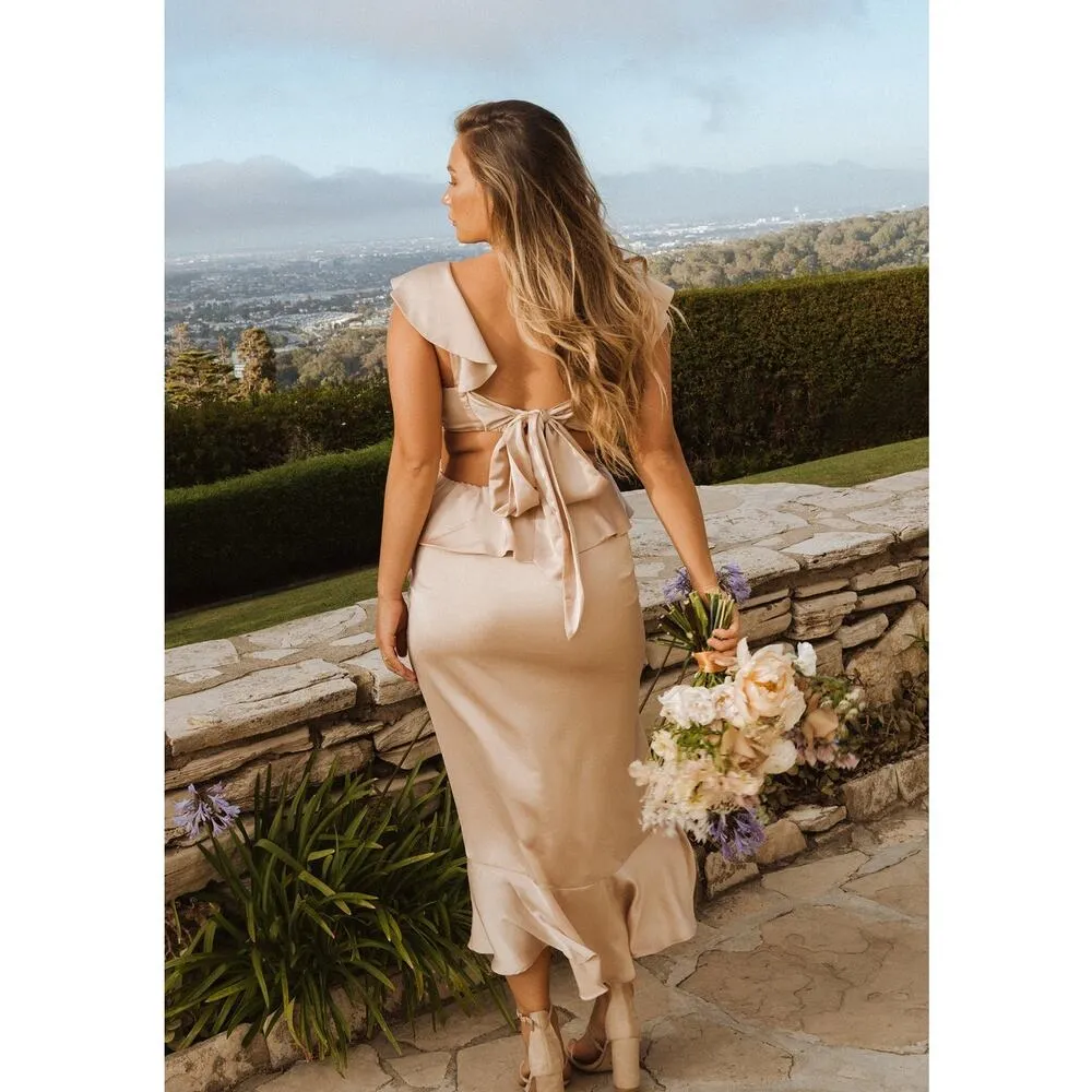 Show Me Your Mumu Zoey Midi Dress in Champagne Luxe Satin M - Image 2