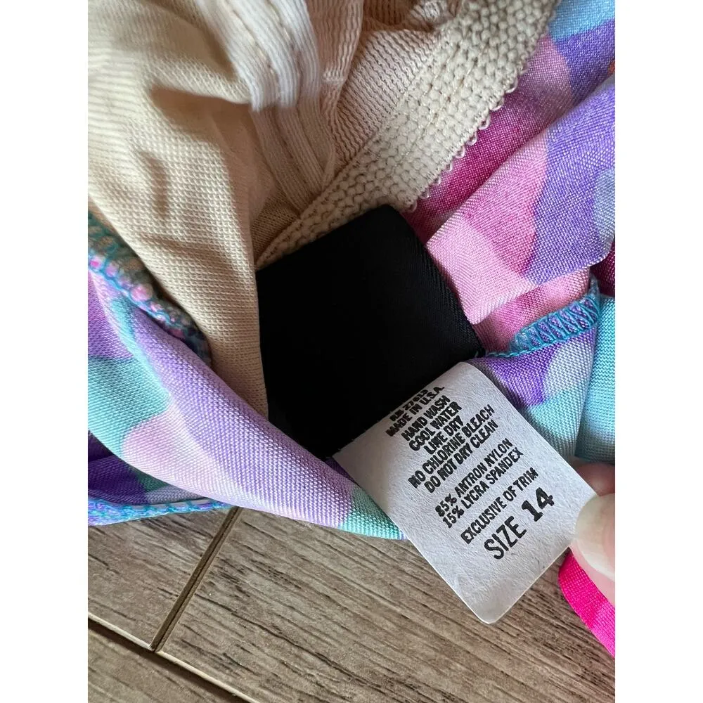 Vintage Island Native Swimsuit Leotard Hawaiian Floral Neon 14 80s 90s Purple Size 12 - Image 4