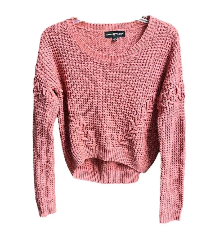 Almost Famous High Low Lace Up Sweater Dusty Rose Size Small - Image 7