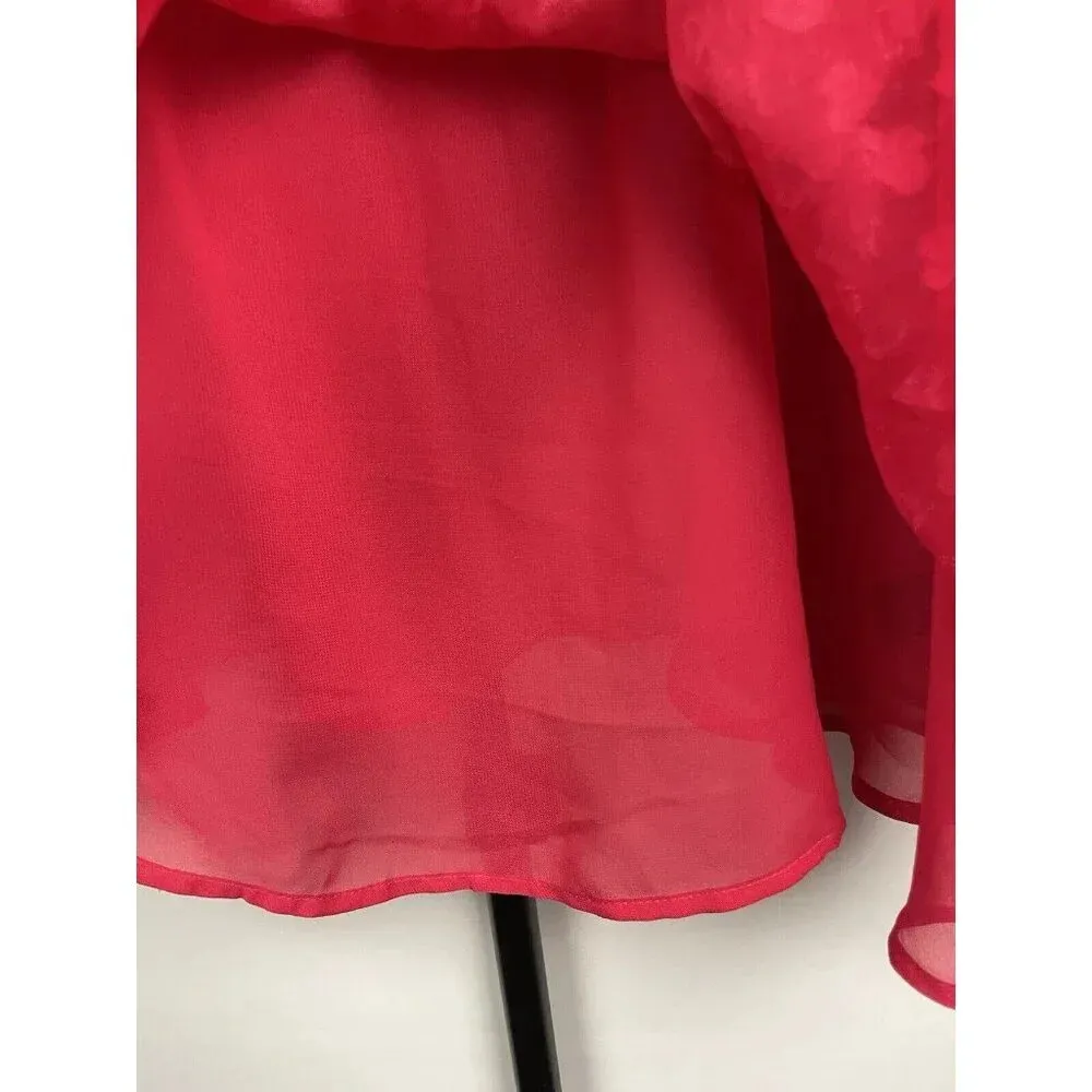 Torrid Pink Red Peplum Chiffon Long Balloon Sleeve Clip Heart Blouse Sz 5X‎ - Image 8
