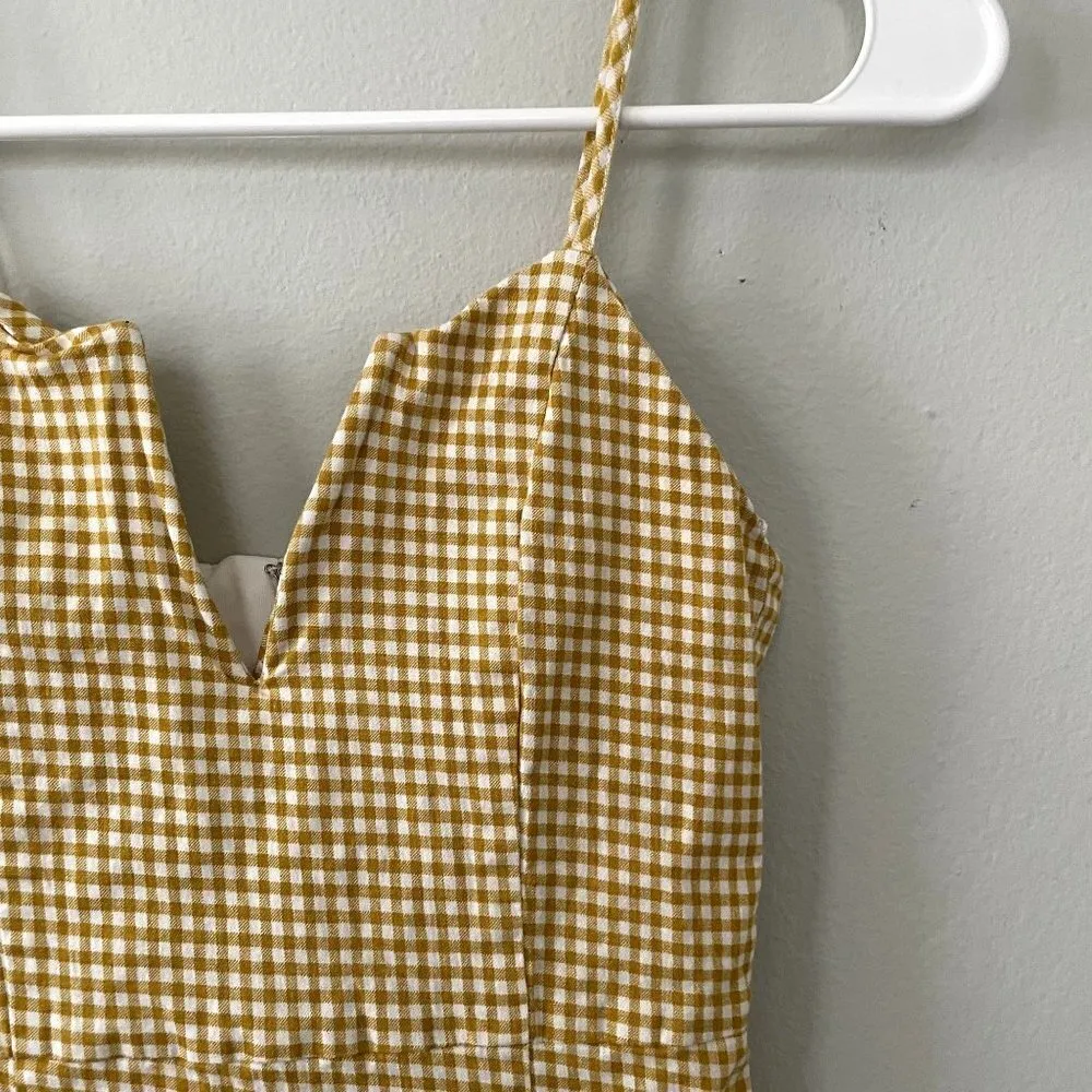 Olive Scent yellow white checkered v-neck summer sundress bodycon women size S - Image 2