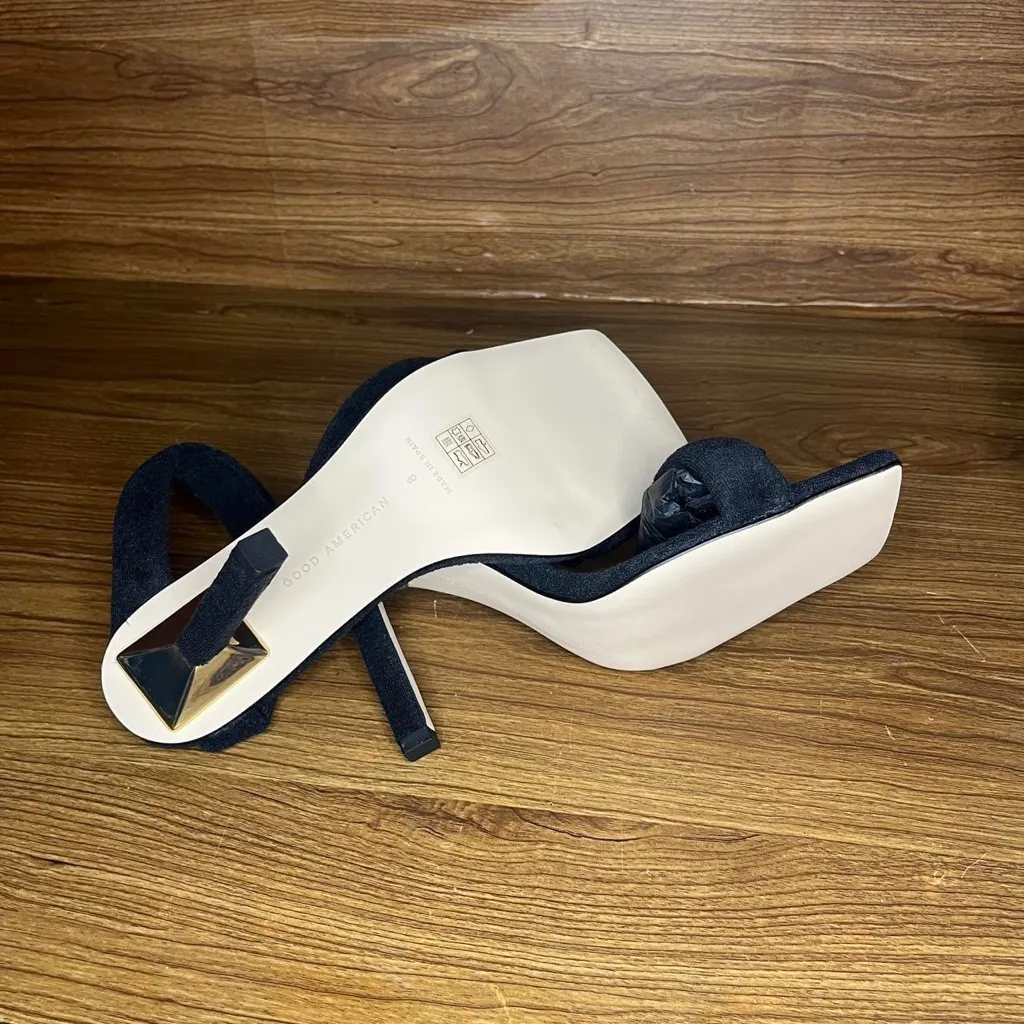 Good American Black Terry Strap 3.5” Stiletto Heel Sandal NIB GA354T-X - Image 5