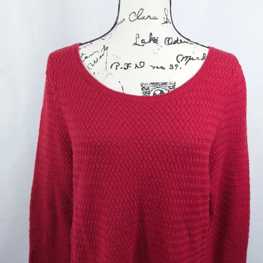 Lucky Brand Lace-Trim Red Scoop Neck Knit Sweater XL - Image 4
