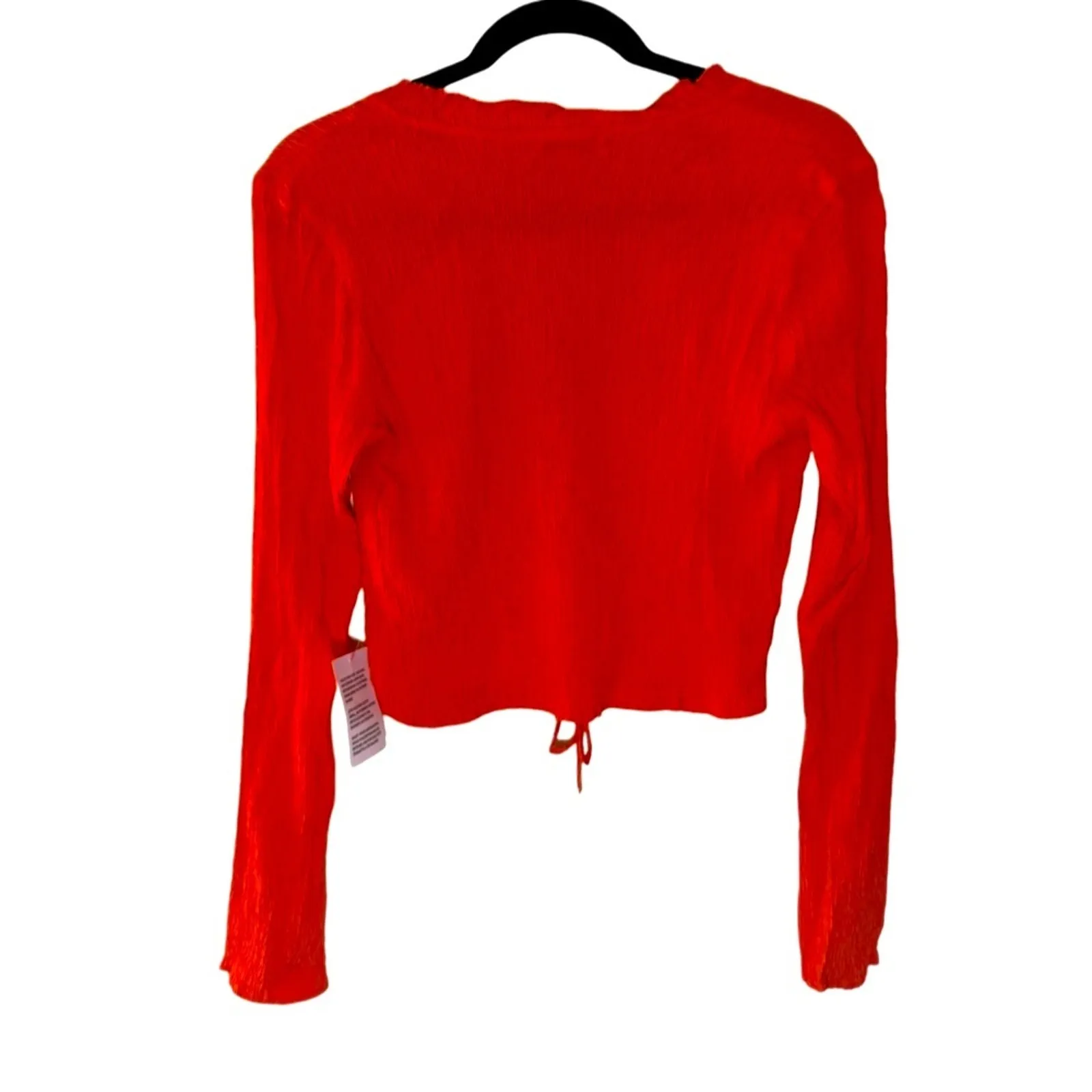 Topshop Crinkle Ruched Lace Long Sleeve Top - Tangerine Orange Size 6 - Image 5