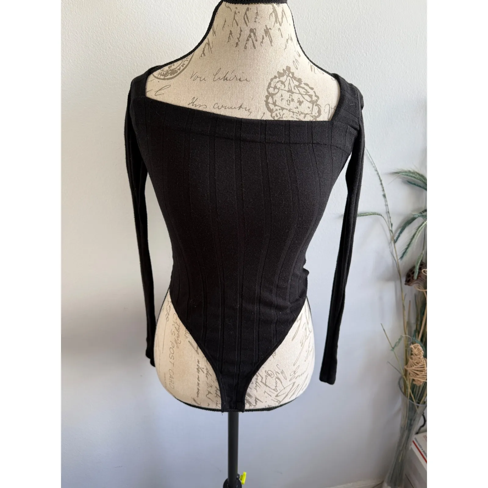 Intimately Free People Bodysuit‎ Long Sleeve Square Neck Top Black XS - Image 2