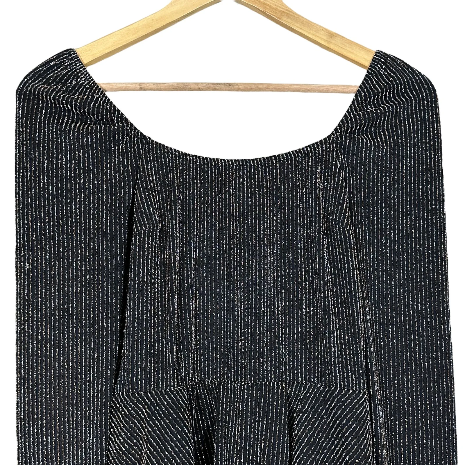 Mi Ami Top Womens S Black Metallic Peplum Long Sleeve Party Glam Whimsigoth - Image 3