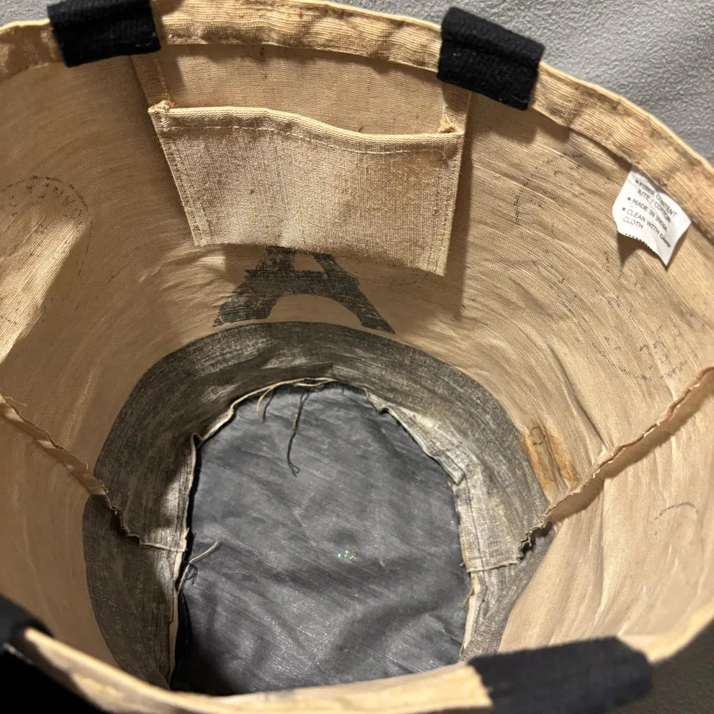 Vtg. MAI 1910 Sommet de la Tour Eiffel Tower Paris Canvas Fiber Tote Bag round Tan - Image 3