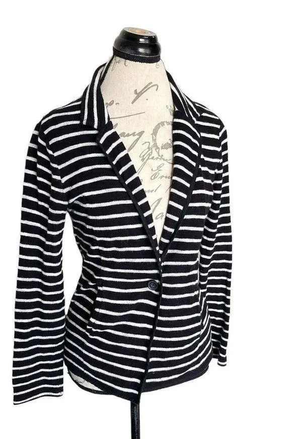 Caslon Womens Knit Blazer One Button Size XS Striped Jacket Collar Sweater - Image 3