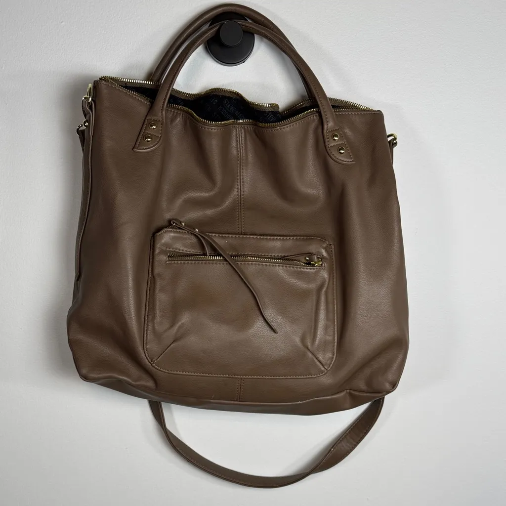 Steve Madden Brown Flex Leather Zip Hobo Flap Tote Shoulder Bag Purse NWOT - Image 3
