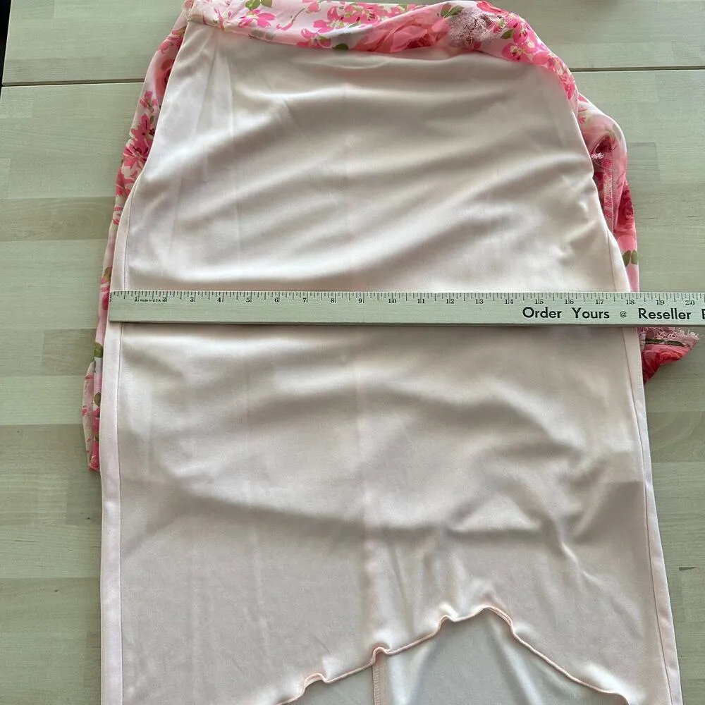 Vintage Betsey Johnson Skirt 6 Pink Silk Floral Rose Slip Lace Coquette 90s Girl - Image 10
