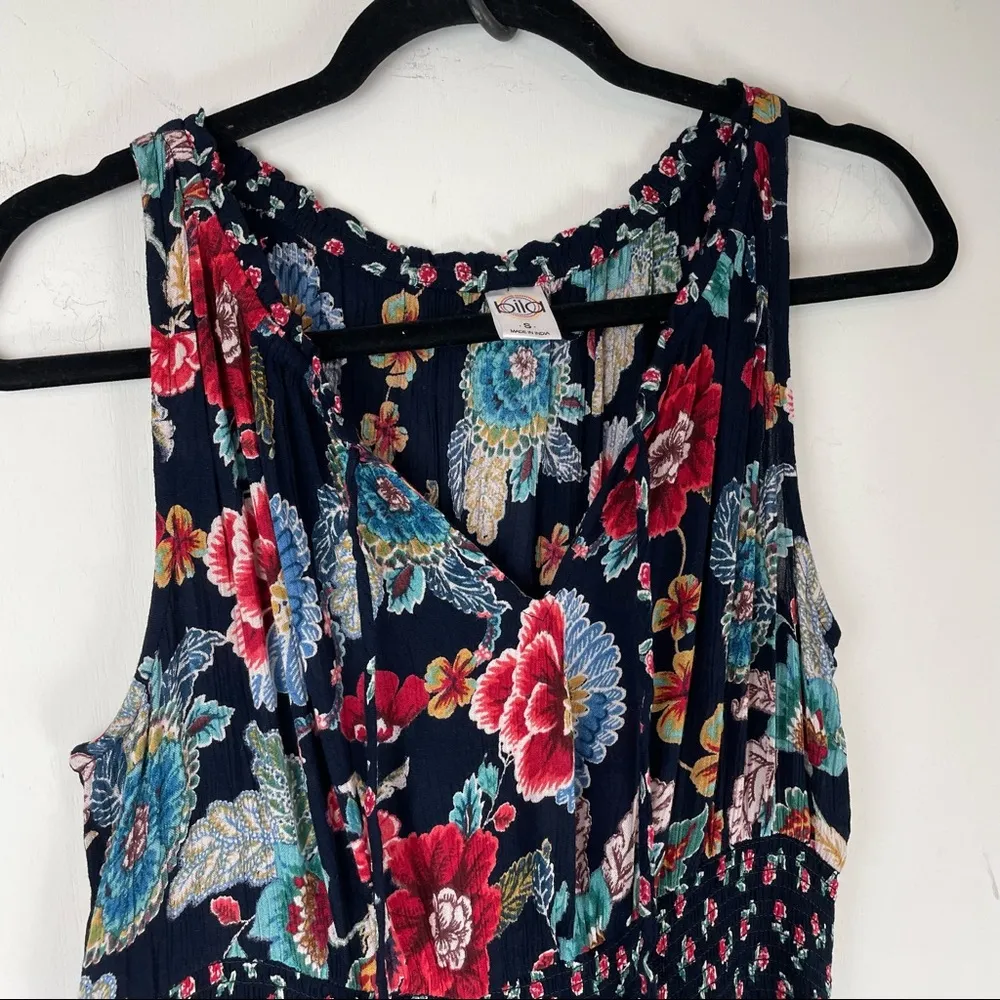 Bila Dress Sleeveless Handkerchief Hem Navy Floral Print Boho Cottagecore Blue - Image 5