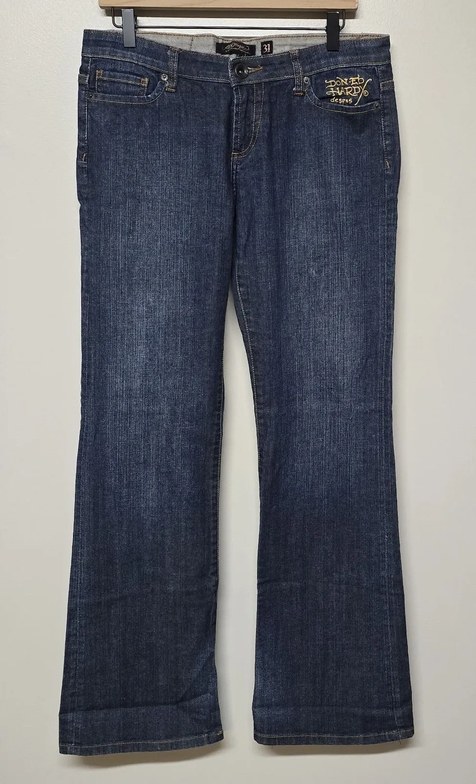 ED HARDY Super Low Rise Boot Cut Name Booty Y2K Vintage Jeans Sz 31 - Image 1