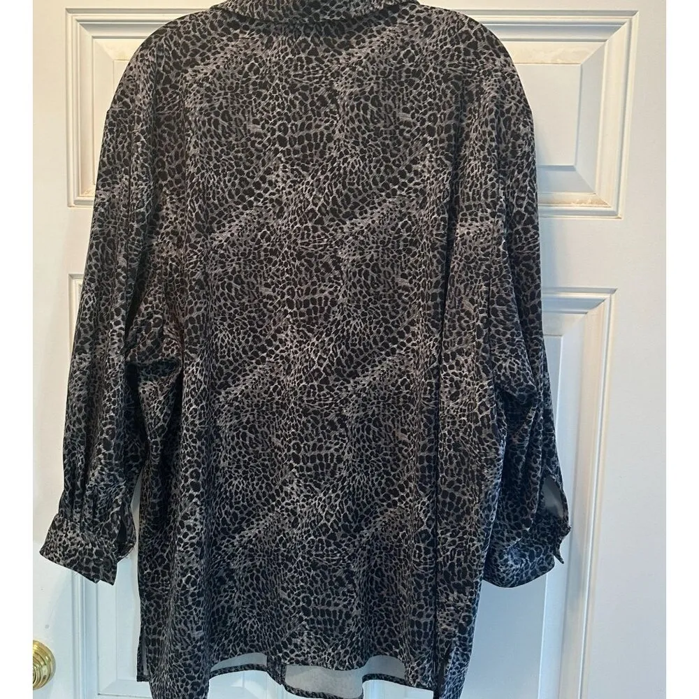 JM Collection By Jennifer Moore Womens Black & Gray Animal Print Button-Up Blous - Image 8