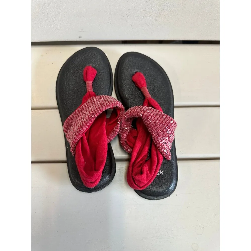 Sanuk Women's Yoga Two Way Stretch Knit Sling Sequins Scarlet Sandals 6 - Image 5