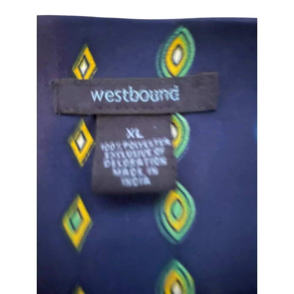 Westbound Womens XL Boho Embroidered V-Neck Pullover Blouse  Navy/Green Sequins - Image 8