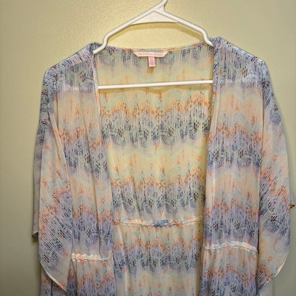 Victoria's Secret Pink White & Blue Sheer Short Robe Batwing XS Flowy Lingerie - Image 2