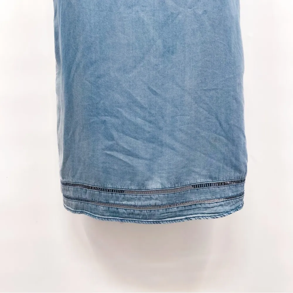 Light Wash Chambray Denim Look Tassel Tunic Midi Dress Medium Velvet Heart - Image 6