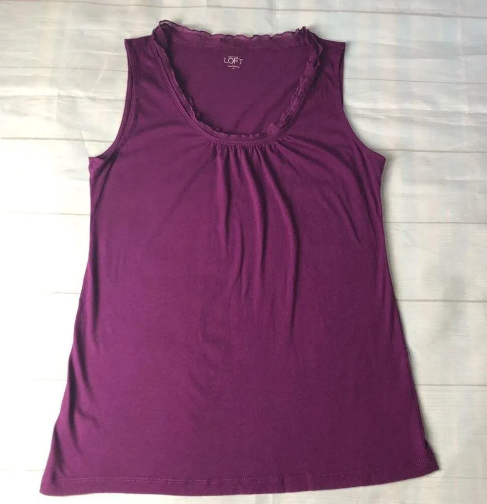 Ann Taylor Loft  Sleeveless Ruffle Trim Blouse - Image 2