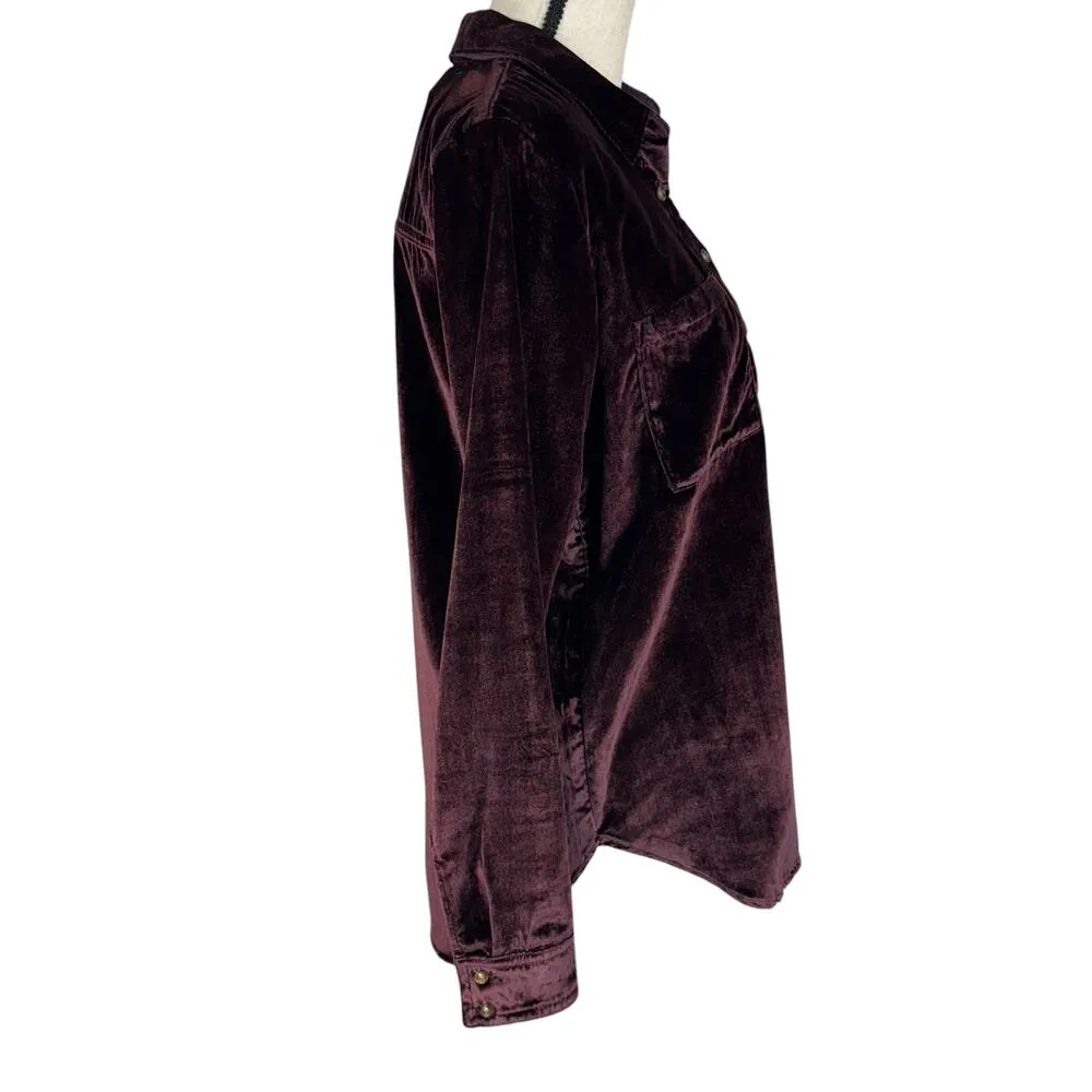 Maeve by Anthropologie SZ 6 Katrina Top Velvet Button-Up Hi-Low Hem Long Sleeves - Image 5