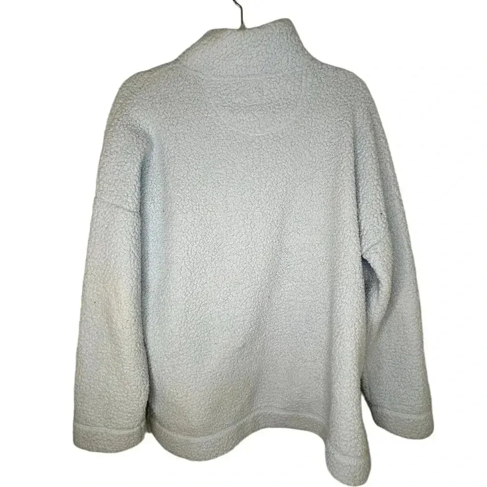 Aerie Sherpa Pullover Size Medium Fleece Pale Blue Warm Mock Neck - Image 2
