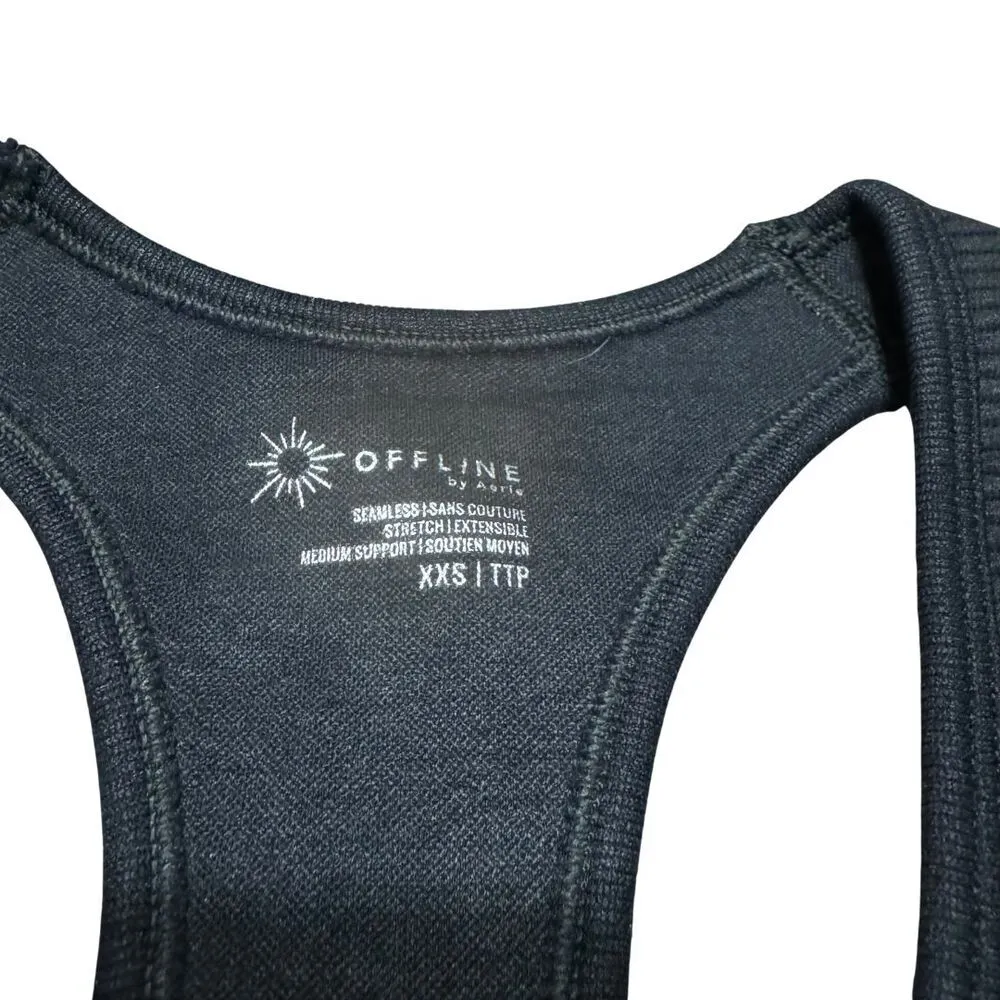 OFFLINE BY AERIE Sports Bra Keyhole Racerback Black Ribbed Knit Stretch NWT XS - Image 3