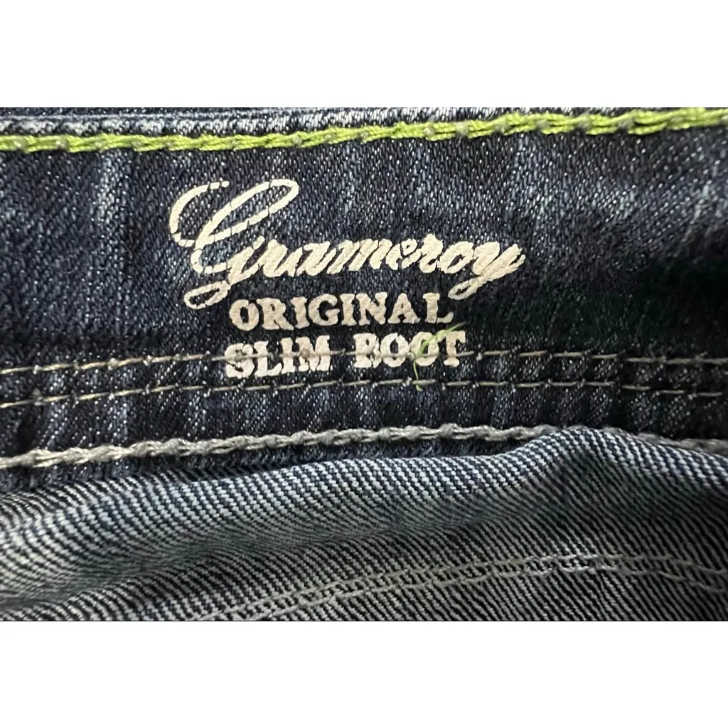 Hydraulic Slim Bootcut Dark Wash Contrast Stitch Jeans With Embellished Pockets - Image 4