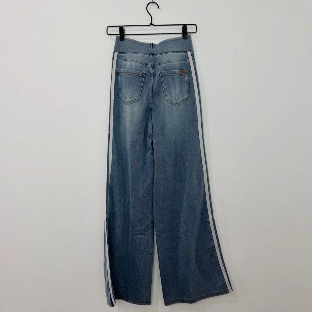Halara Flex High Waisted Stripe Wide Leg Flowy Washed Casual Jeans Pockets XS - Image 4