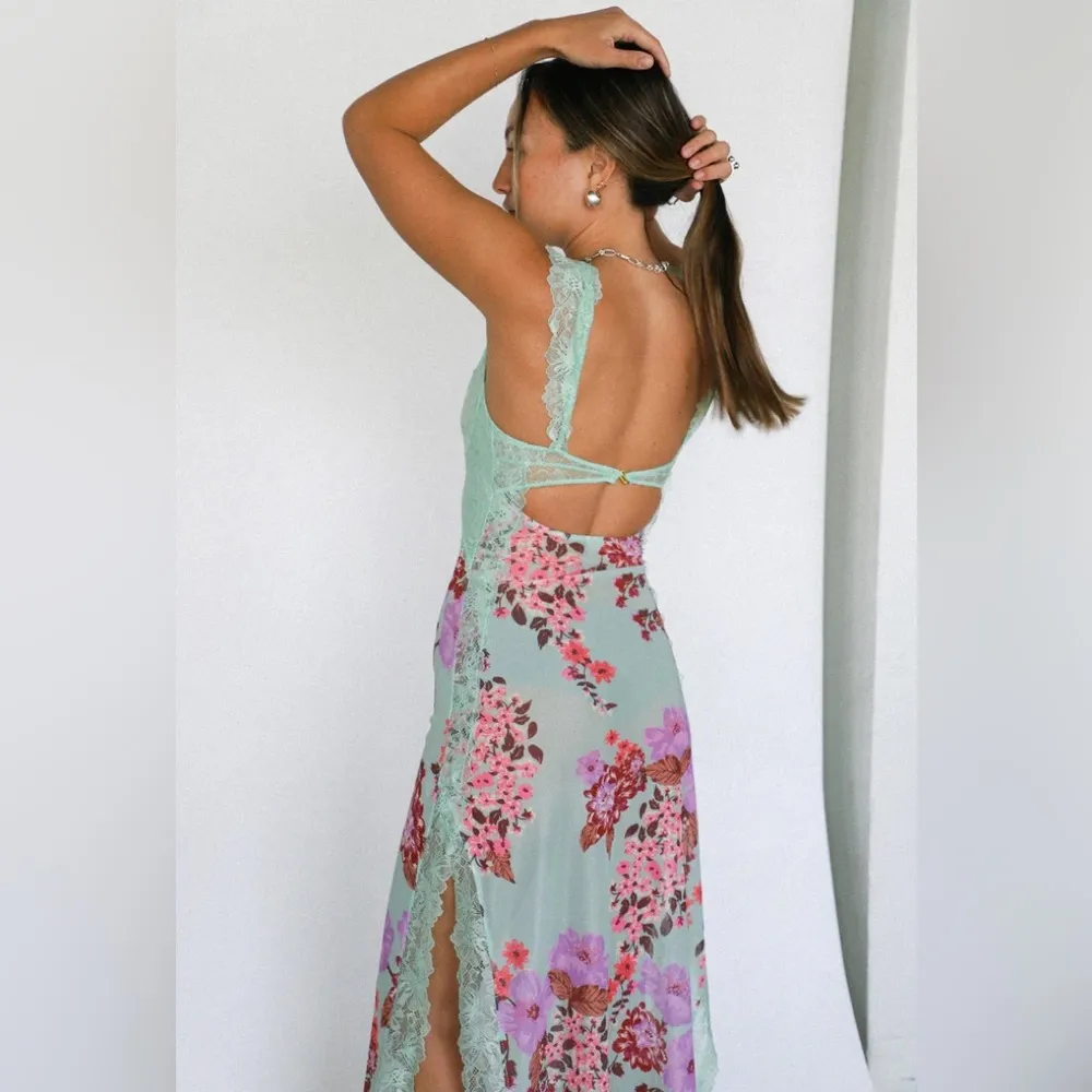 FREE PEOPLE Suddenly Fine Floral Lace Dress in Sage Combo L - Image 5