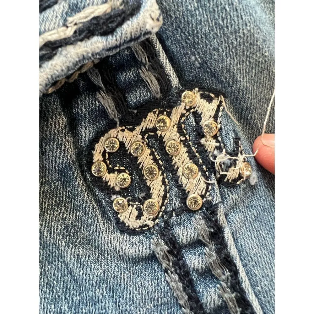 Miss Me Ripped Distressed Rhinestone Embroidered Boot Cut Jeans 29 - Image 5