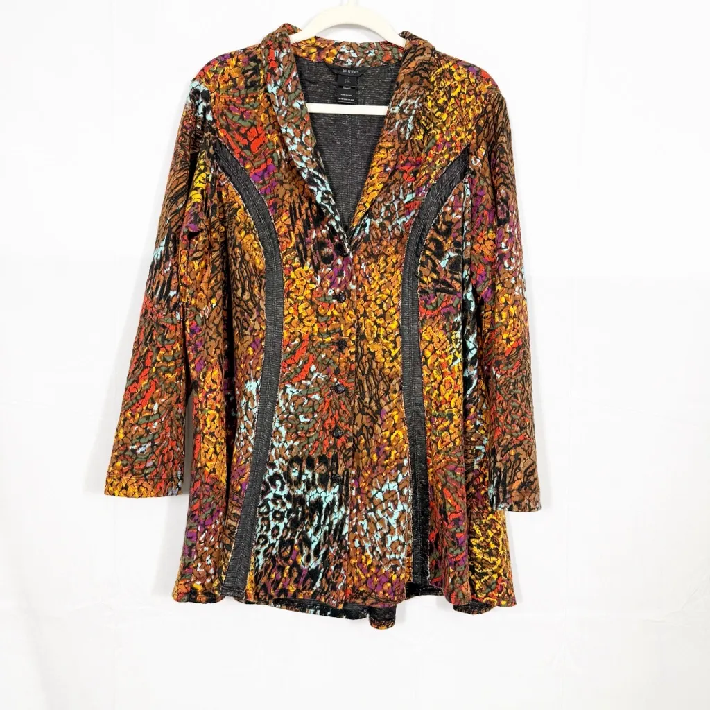 Ali Miles Bohemian Lagenlook Mixed Animal Floral Print Earth Tone Jacket Blazer Size M - Image 2