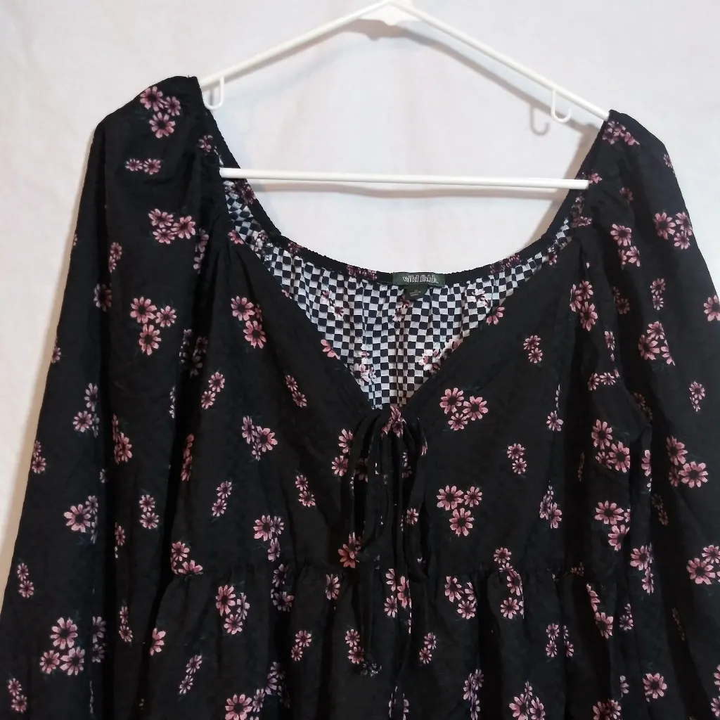 Wild Fable Dark Floral Long Sleeve Tie-Front Muse Dress Size M - Image 3