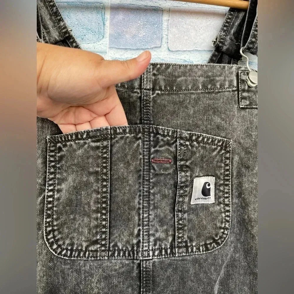 Carhartt Work In Progress acid Black Bib Double Knee Overalls large - Image 6