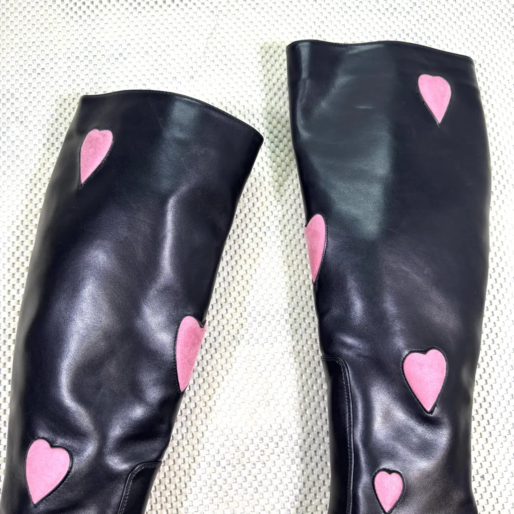 Lamoda Candyfloss Love Platform Knee High Black Boots Pink Faux Suede Hearts Size 6 - Image 15