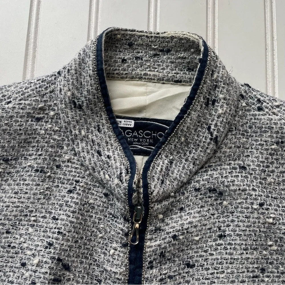 Magaschoni Tweed Blazer Jacket Navy Blue White Size 0 XS Italy Vintage formal - Image 2