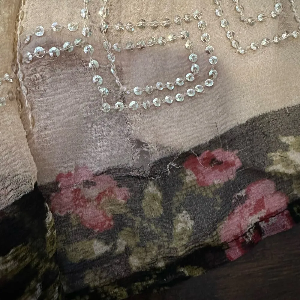 Free People Melanie tan floral beaded mini sleeveless dress size S - Image 14