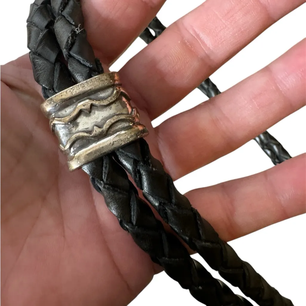 Taiwan R.O.C 1994 Vintage‎ Braided Leather Silver Headwear Belt Adjustable Used Black - Image 4