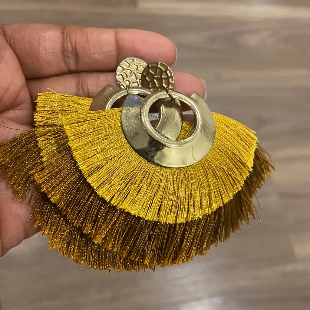 Vibrant Orange and Yellow Tassel Earrings - Image 3