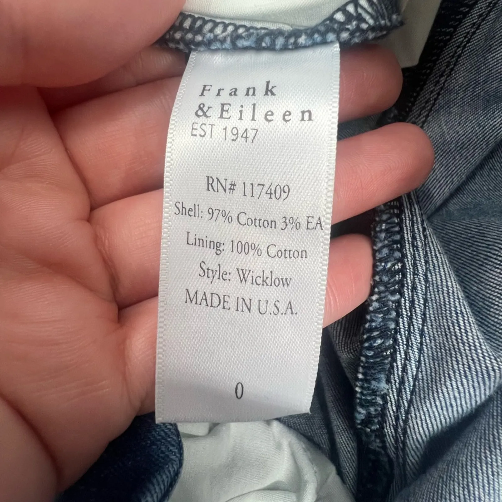 Frank & Eileen Wicklow denim cropper trouser sz 0 - Image 4