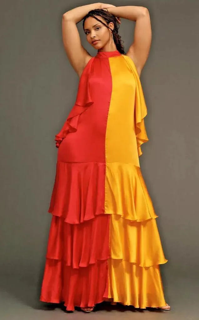 Anthropologie Pinnacle by Shruti Sancheti Mock-Neck Colorblock Ruffle Dress - Image 7