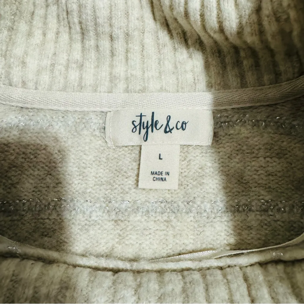 Style & Co. Women Off White / Silver Cowl Neck Long Stretchy Sweater Size L - Image 10