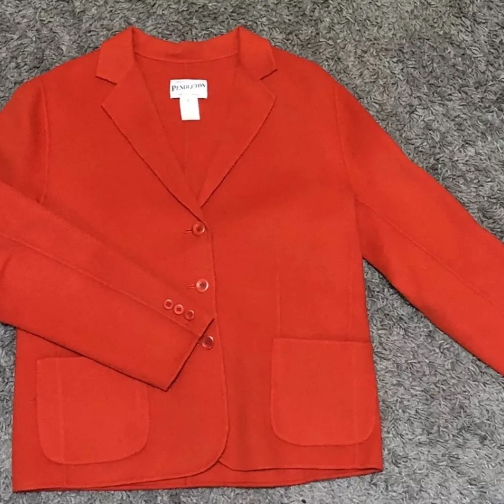 Pendleton Holiday Red Orange Wool Blazer 3-Button Jacket Women’s Size medium - Image 3