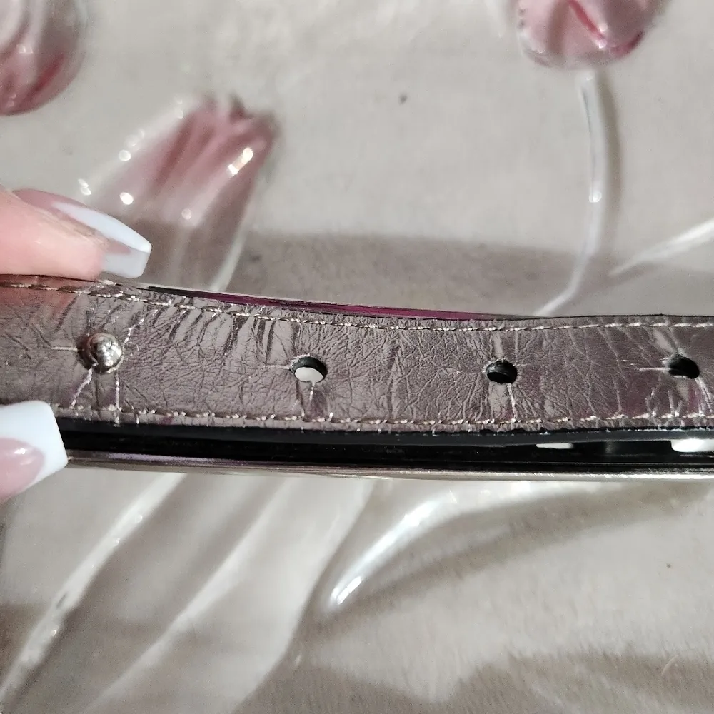 MICHAEL KORS Women's Belt Black Vegan Leather Silver Tone Buckle 40" - Image 7