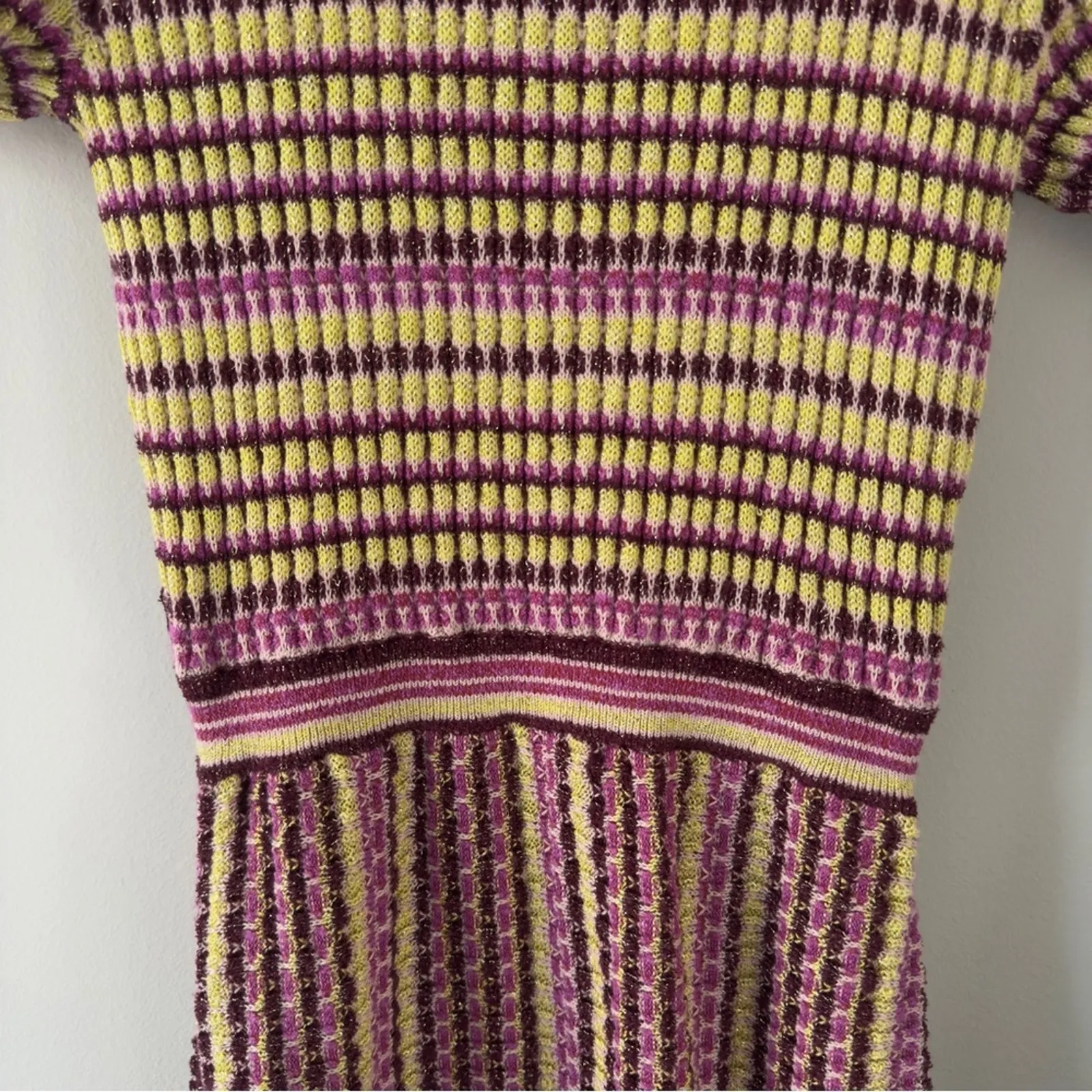 Free People metallic striped knit mini dress short sleeve high neck cotton EUC - Image 6