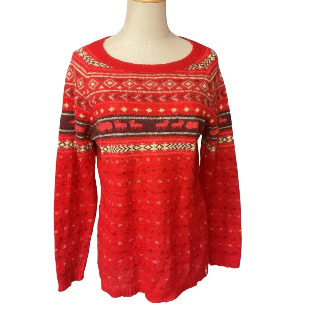 WOOLRICH Women's Mohair Fairisle II Pullover Knit Sweater Old Red Combo Size M - Image 2