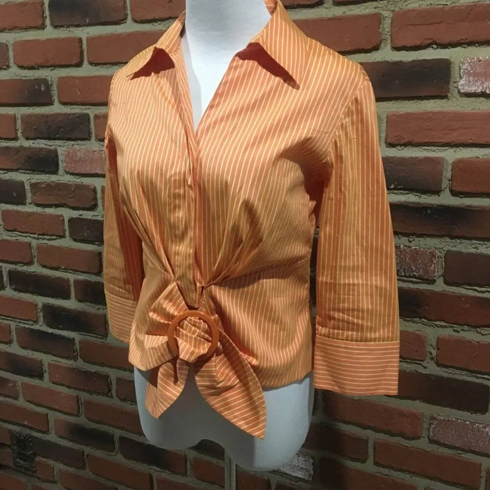 Lafayette 148 New York Blouse sz 4 petite hidden buttons Button down top tie - Image 4