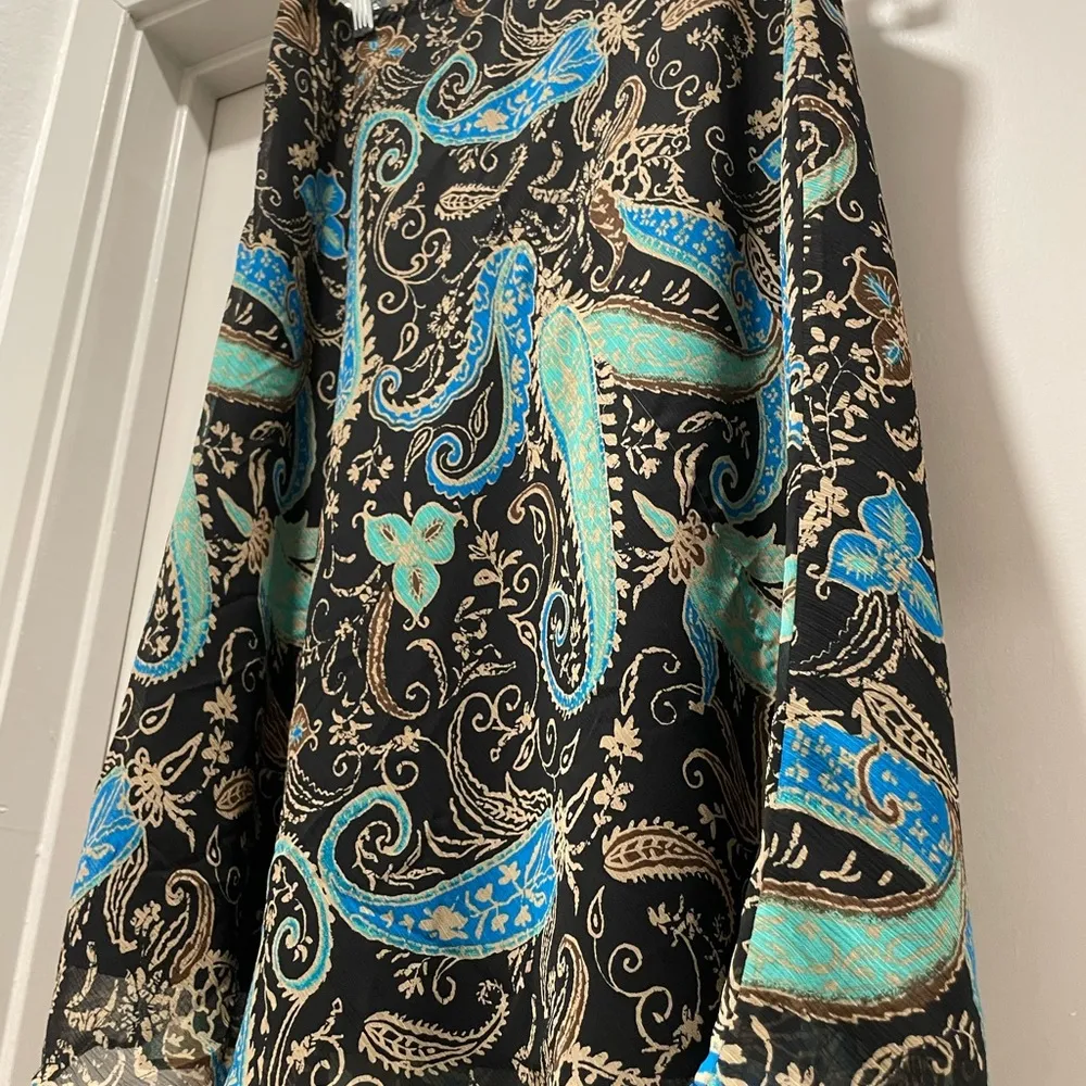 VTG 90s East 5th Black, Tan, & Blue Paisley Print Knee-Length Skirt - Large - Image 6