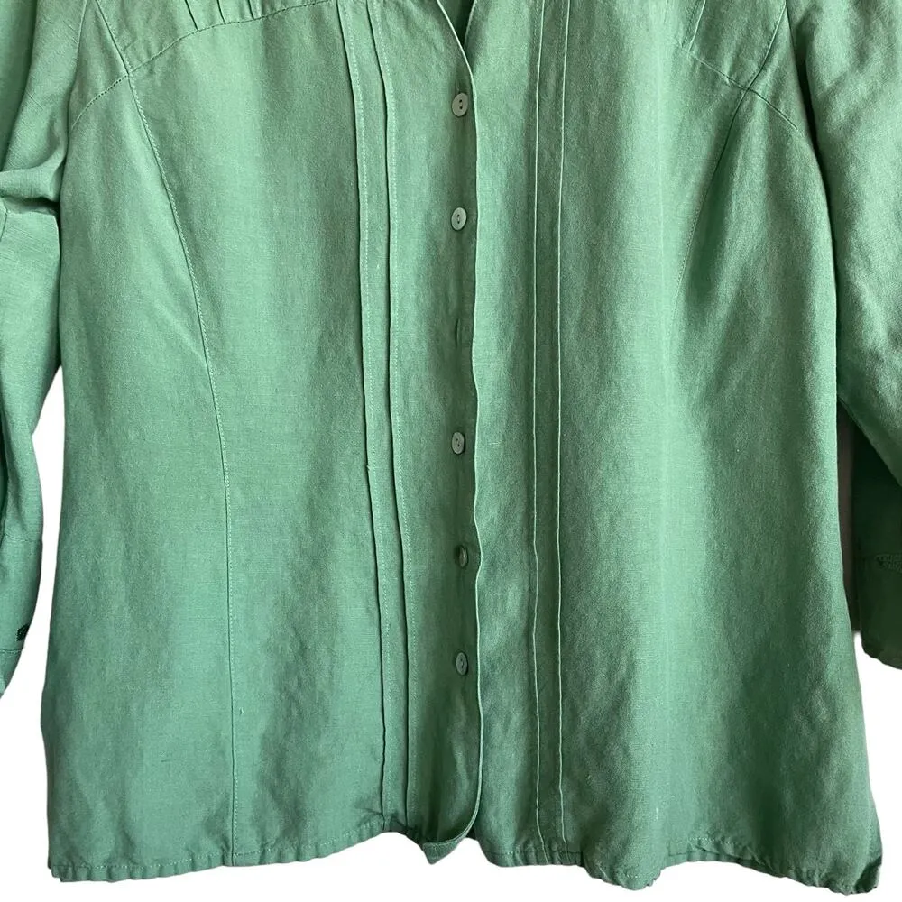 Emma James Women Top Size 10P Green Flare 3/4 Sleeve Pin Tuck Bodice Dainty Chic - Image 7