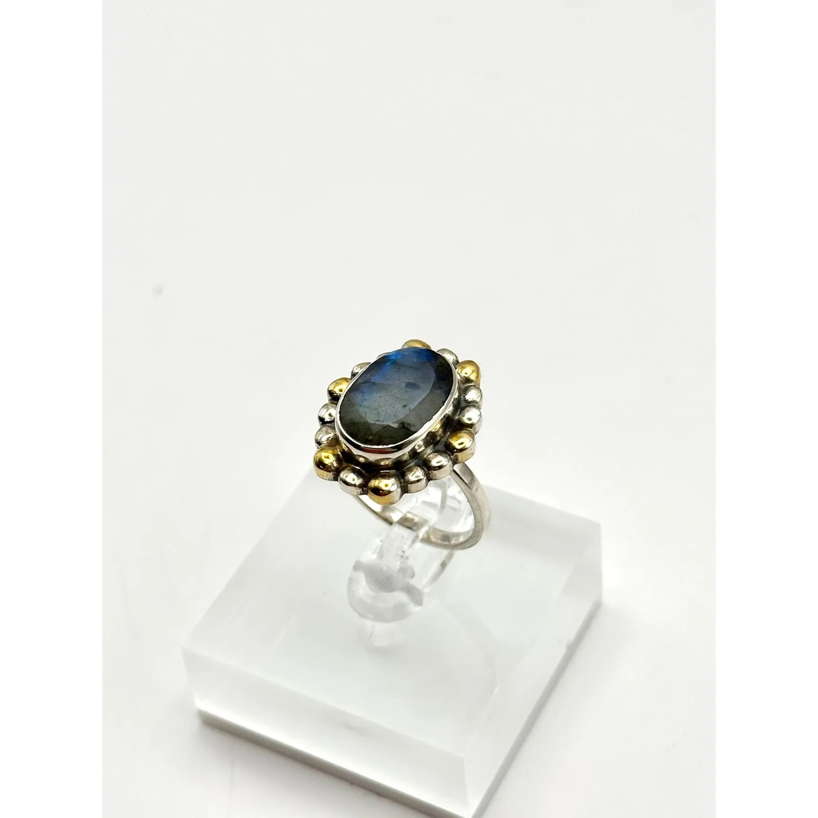 Faceted Labradorite Sterling Silver Handmade Ring Size 8 - Image 3