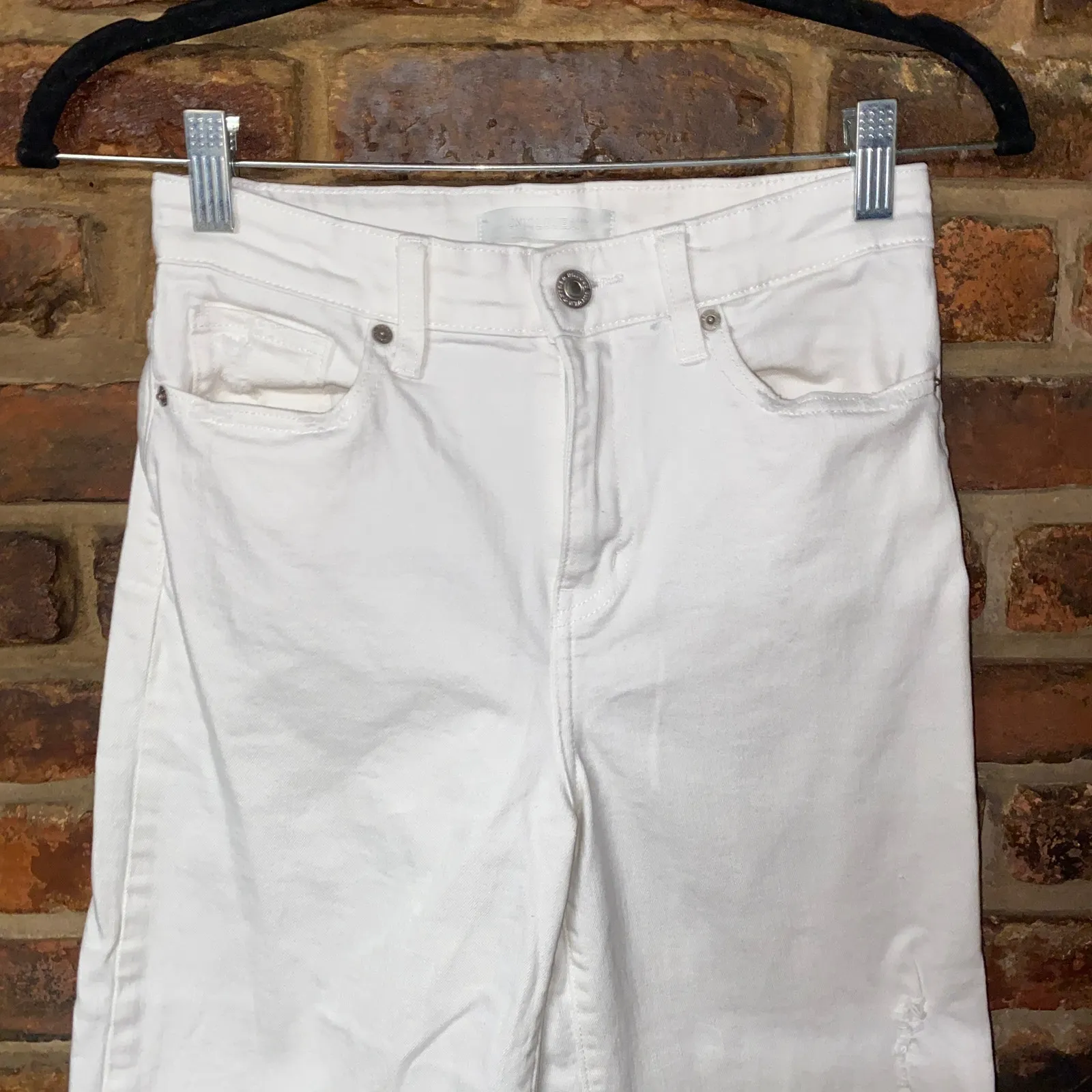 UniQlo White Wash Denim Wide Leg High Rise Raw Hem Cut-Off Jeans Women's Size 24 - Image 3