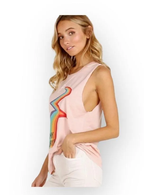 new Daydreamer ☺︎︎ Pink Floyd Rainbow Muscle Tee Tank ☺︎ Light Pink ☺︎ Small - Image 4